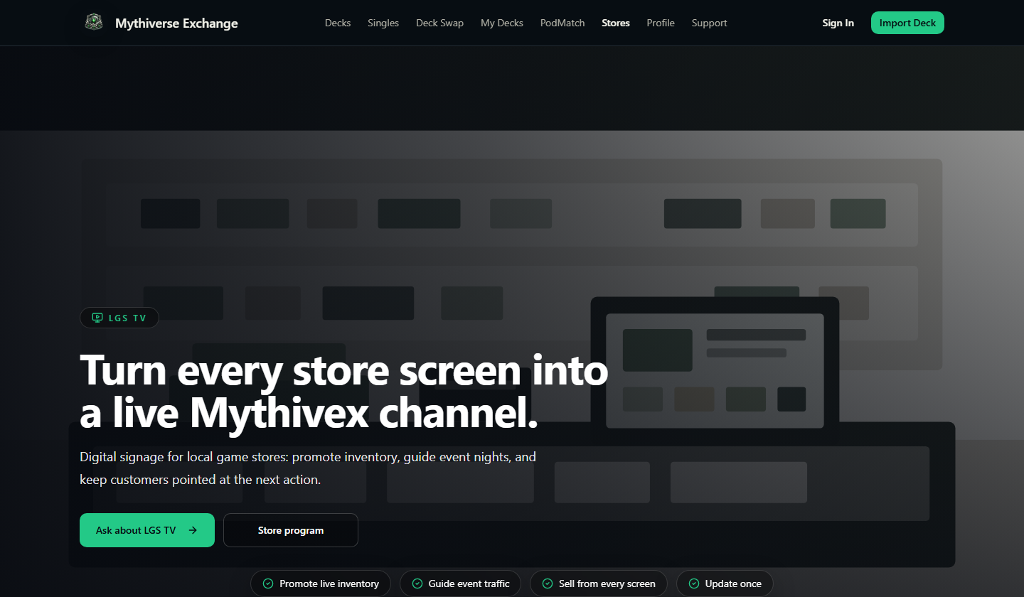 Screenshot of the Mythivex LGS TV page