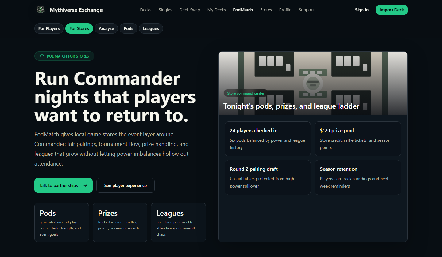 Screenshot of the PodMatch for stores page