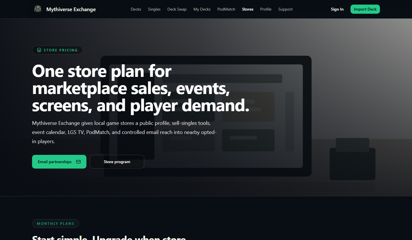 Screenshot of the Mythivex store pricing page